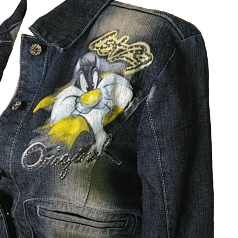 Vintage 90's Y2K Airbrush LOT 29 Loony Tunes Denim Jacket Sz S Sylvester Daffy - Picture 4 of 9
